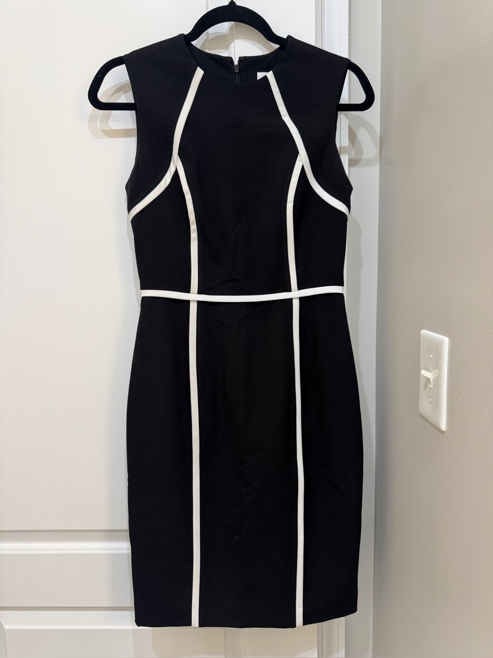 Calvin Klein Black Sheath Dress with White Contrast Piping